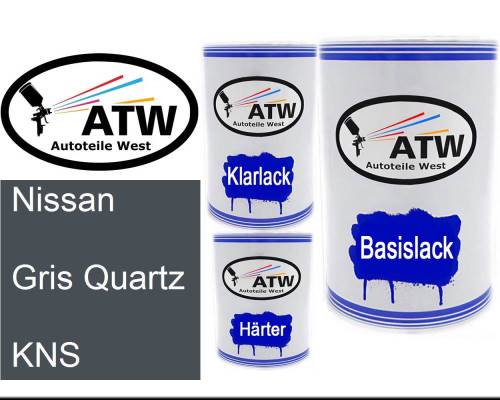 Nissan, Gris Quartz, KNS: 500ml Lackdose + 500ml Klarlack + 250ml Härter - Set, von ATW Autoteile West.